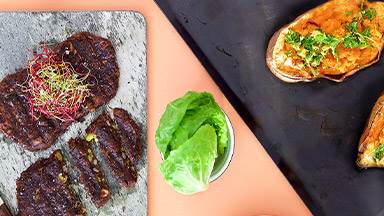Vegetariska bönbiffar på kidneybönor & grillad sötpotatis